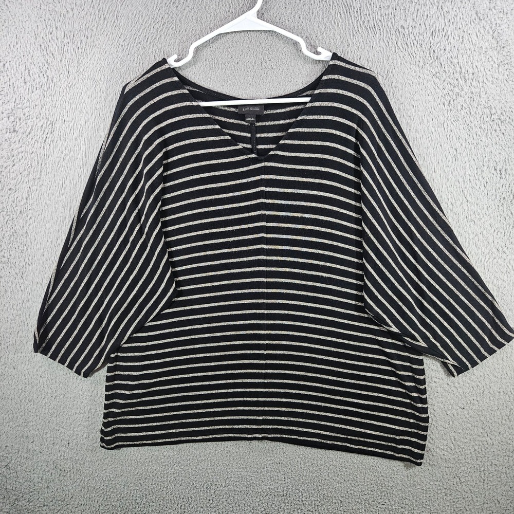 J. Jill Wearever‎ Collection Black Silver Striped V-Neck Dolman Sleeve Top Large